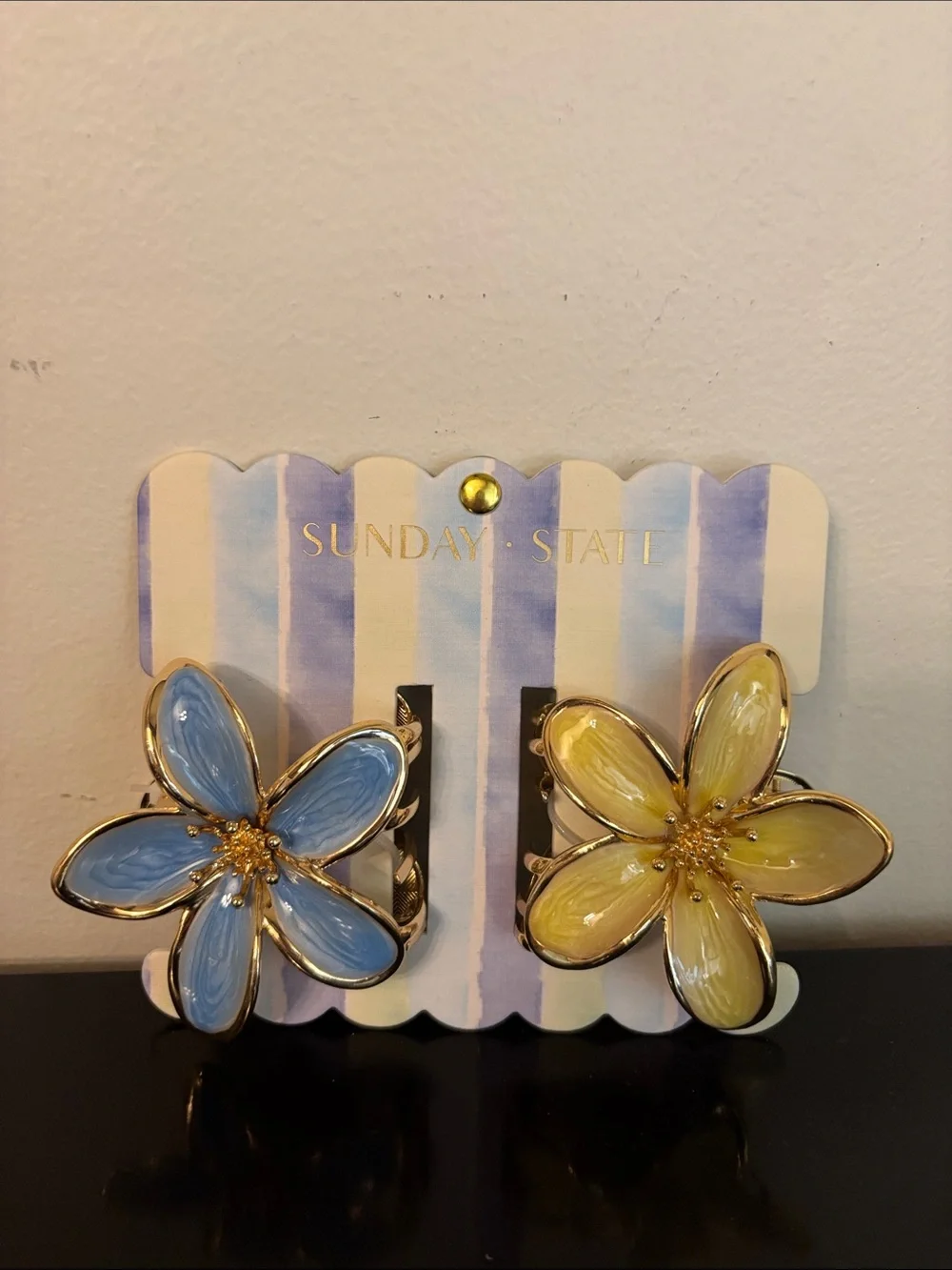 Sunday State Floral Resin Hair Clip Set - Blue & Yellow